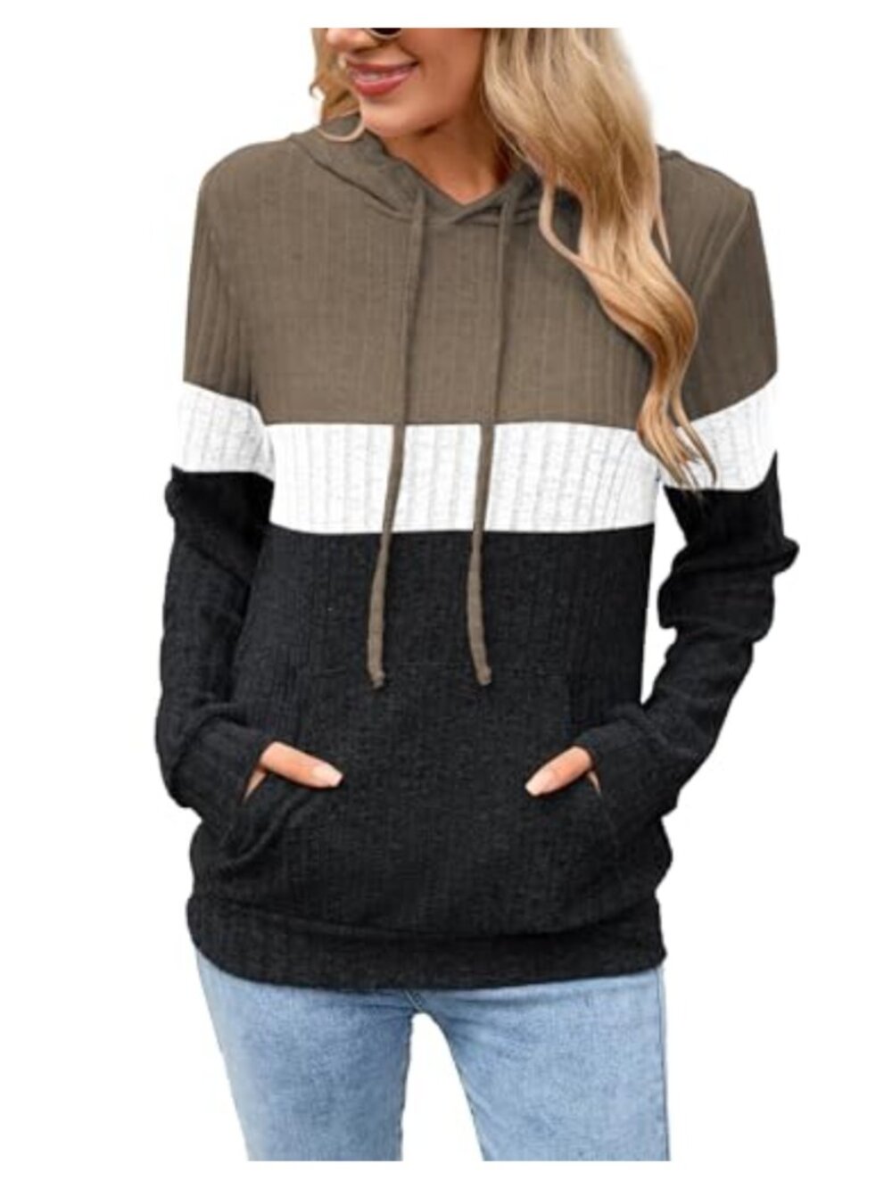 Famulily Lightweight Color Panel Pullover Hoodie Sweatshirt Pocket
